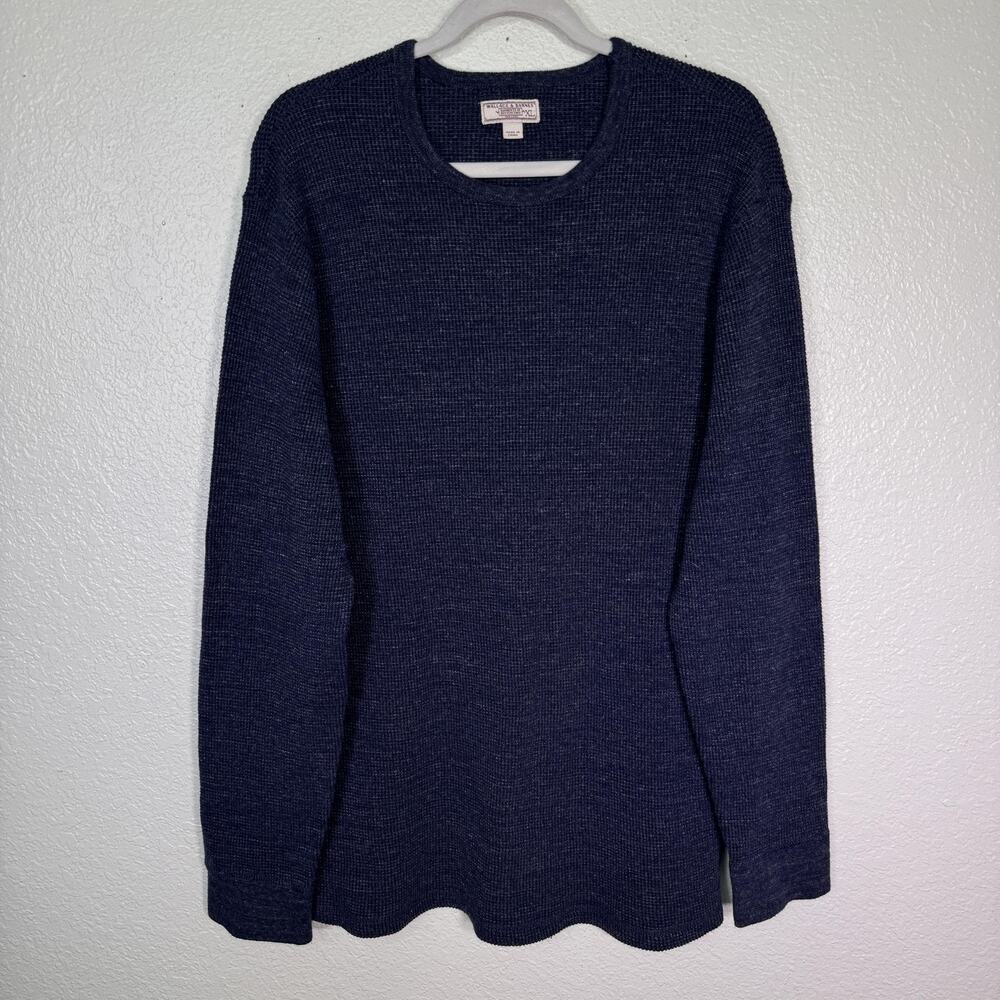 Wallace & Barnes J Crew Sweater Mens XL Waffle Knit Cotton Thermal Crewneck Blue - Picture 1 of 10